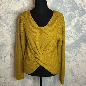 Poof Apparel Mustard Yellow Knitted Sweater with Twist Knot Detail size L